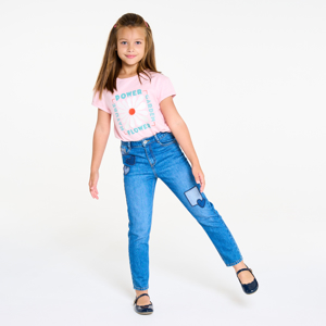 Blauwe mom-fit jeans met patch voor meisjes 1