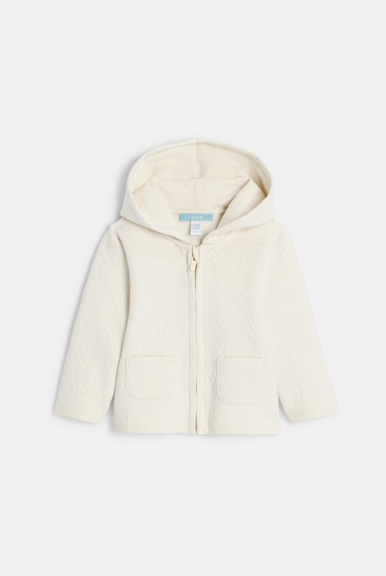 Sweat zippé molleton à capuche effet piqué blanc bébé fille 1