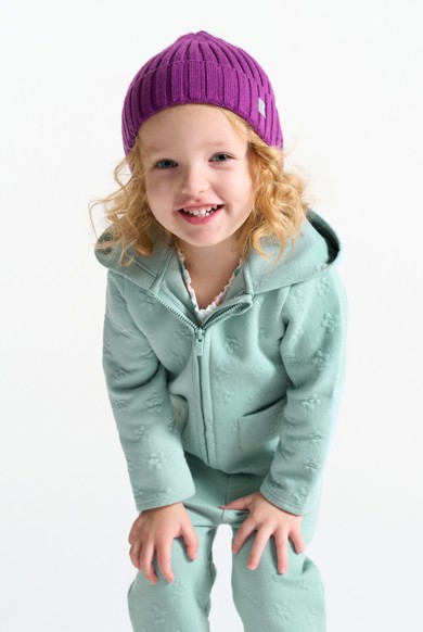 Baby girl's green piqué-effect fleece zip-up hoodie Okaïdi