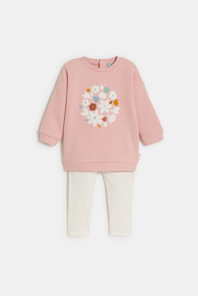 Baby girl's pink floral fleece sweatshirt and leggings