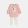 Pull fleuri molleton et legging rose bébé fille