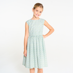 Robe en satin fleuri vert Fille 1