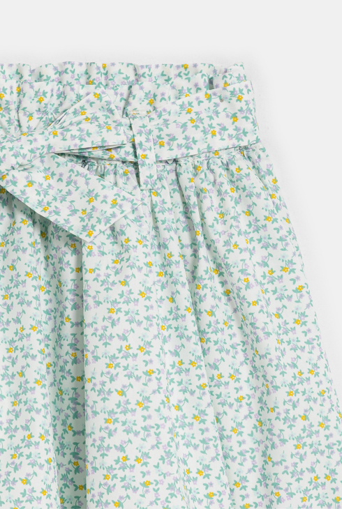 Jupe courte en satin imprimé vert Fille