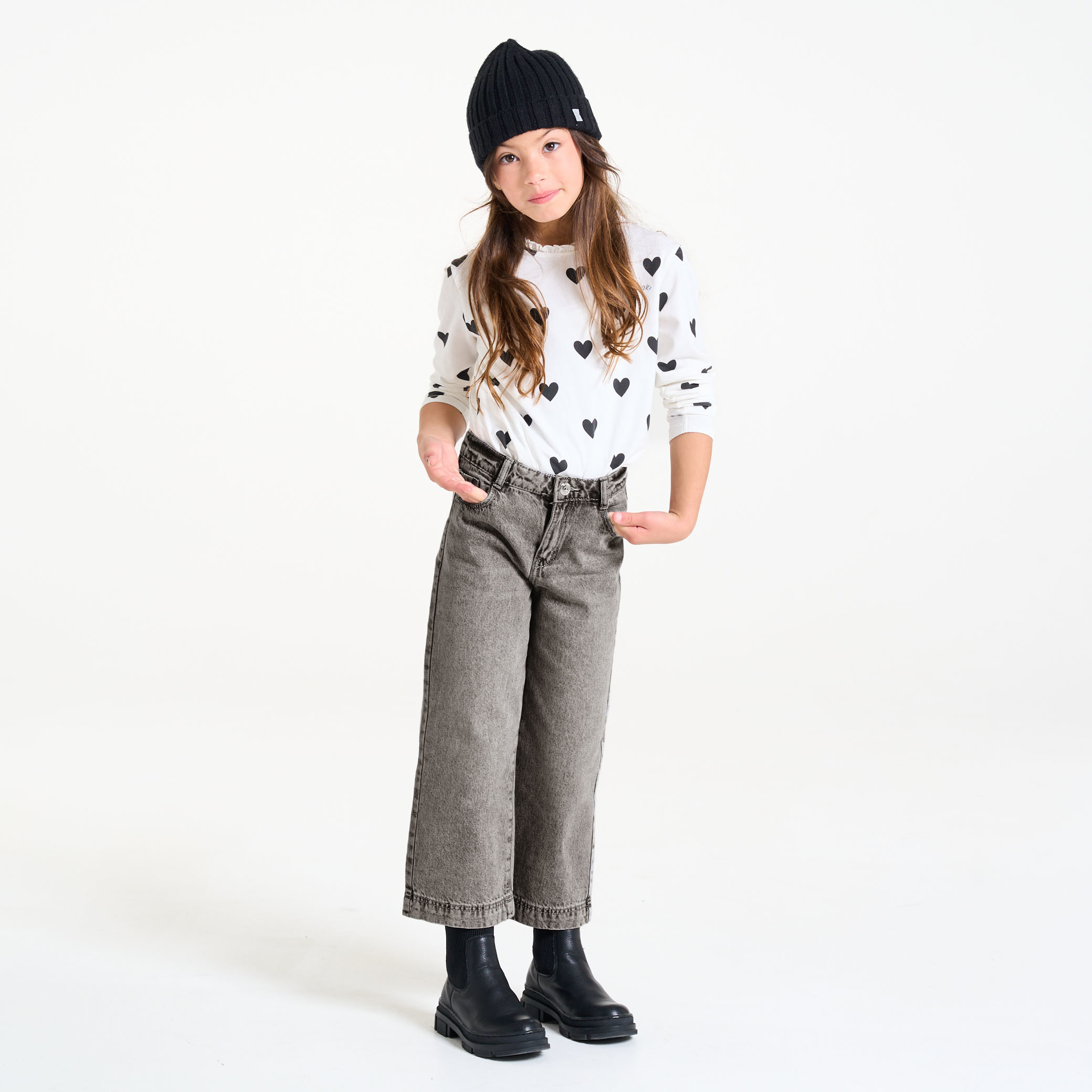 Girl's faded grey wide-legged jeans Okaïdi & Obaïbi