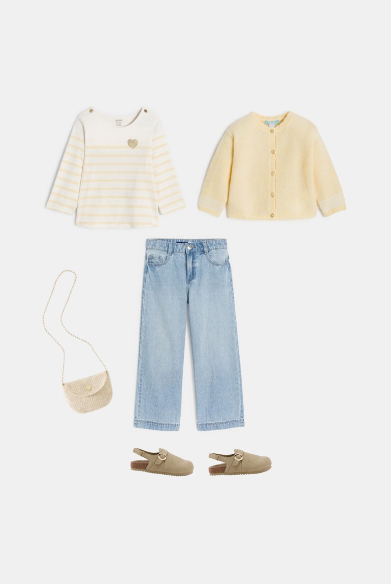 Jean large délavé bleu clair Fille - Denim Bleached Blue