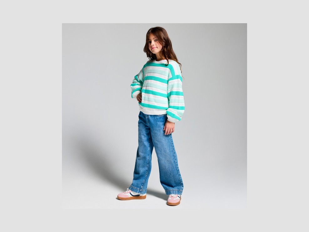 Jean large délavé bleu Fille 1