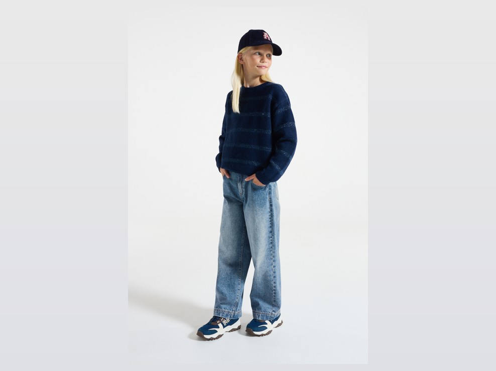 Jean large délavé bleu Fille 1