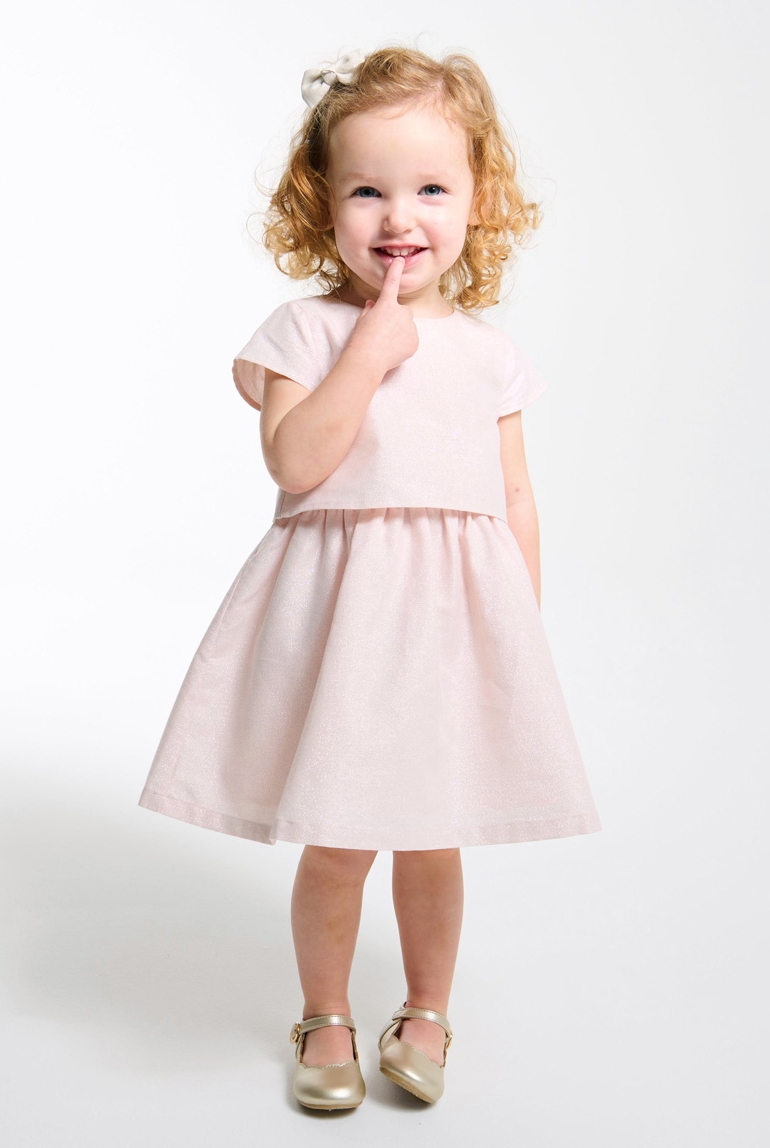 Robe chic lin irisé rose bébé fille 1