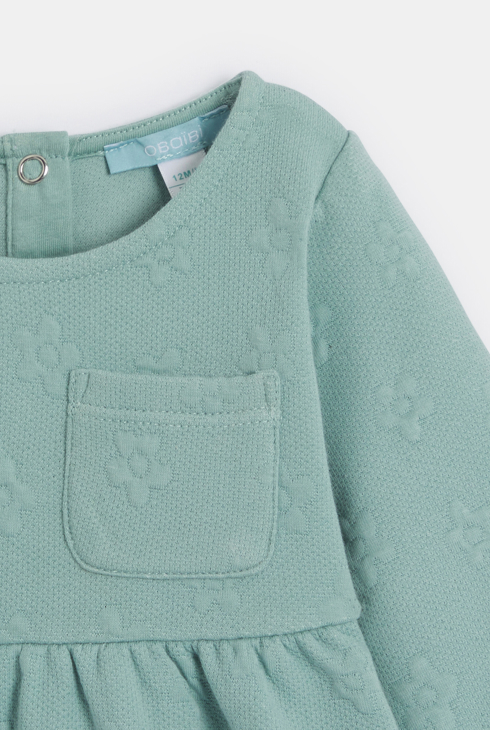 Robe molleton effet piqué vert bébé fille