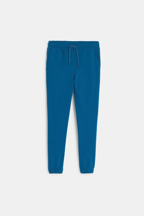 Pantaloni da jogging in tessuto felpato leggero blu tinta unita per bambino 1