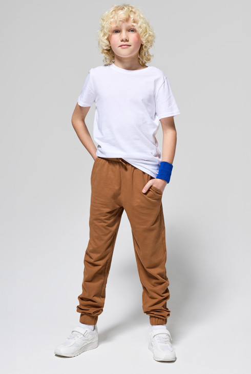 Effen bruine joggingbroek van fleece voor jongens 1