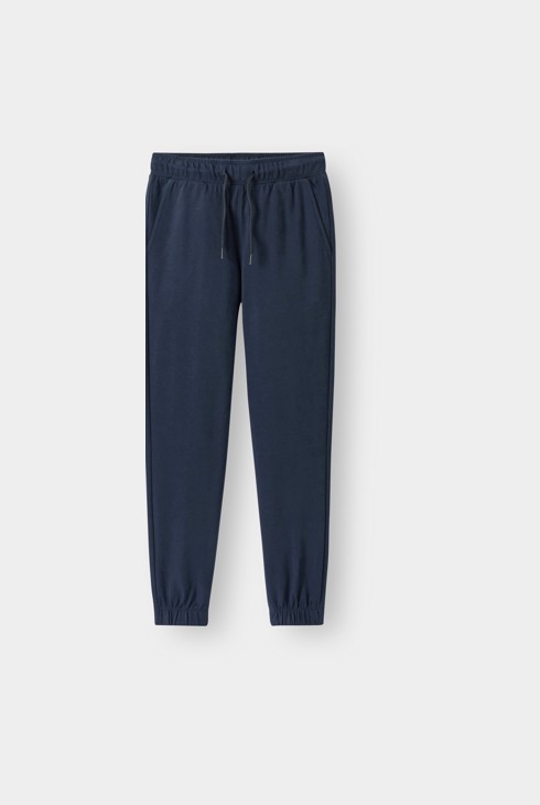 Effen marineblauwe joggingbroek van lichte joggingstof voor jongens 1