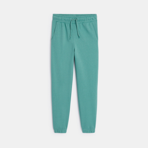 Boy's plain green lightweight fleece joggers 1