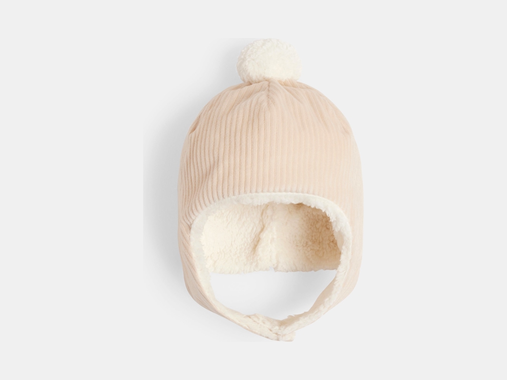 Bonnet péruvien velours doublé beige bébé fille 1