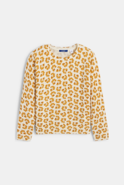 Pull en tricot imprimé léopard jaune Fille 1