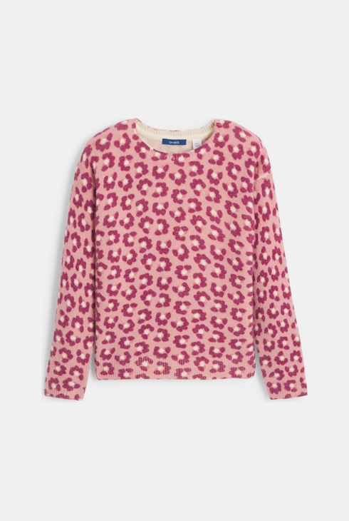 Pull en tricot imprimé léopard rose Fille 1