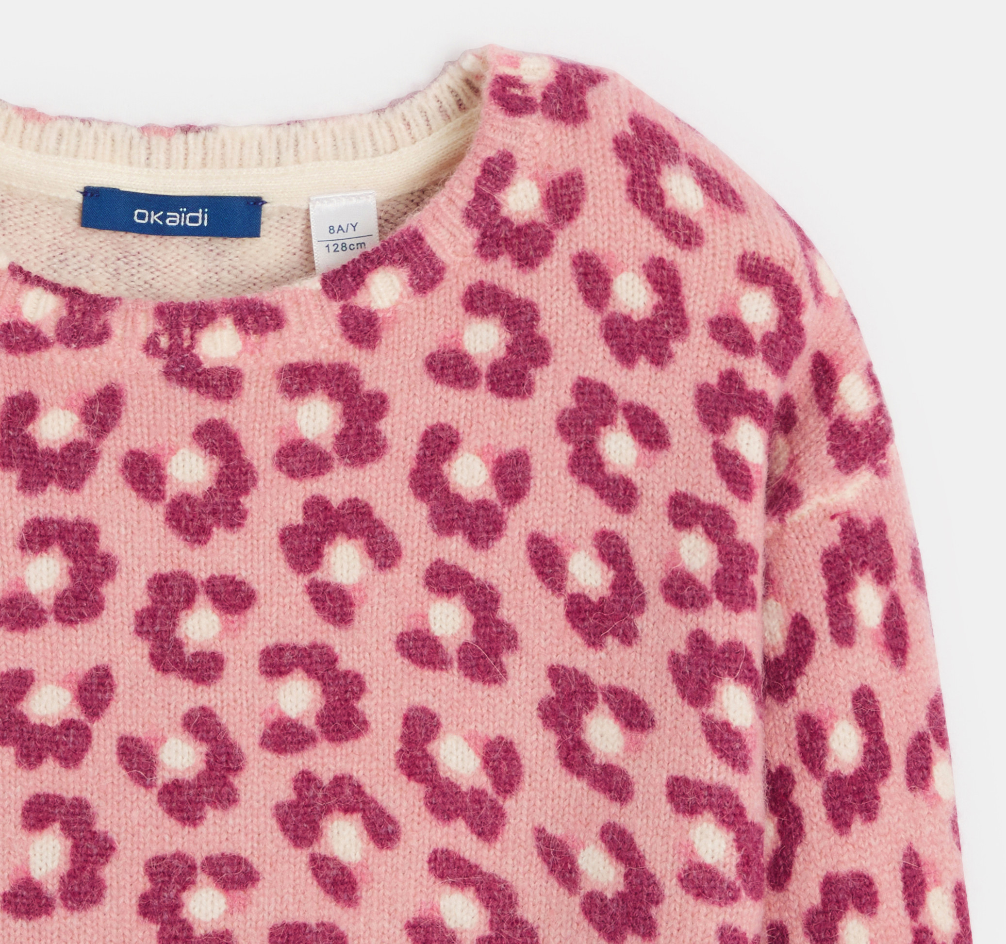 Girl's pink leopard print knitted jumper 2