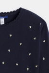 Pull petits cœurs bleu marine Fille 2