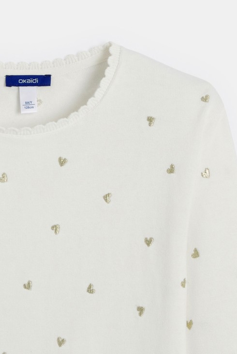 Pull petits cœurs blanc Fille 2
