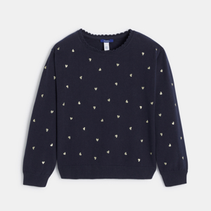 Pull petits cœurs bleu marine Fille 1