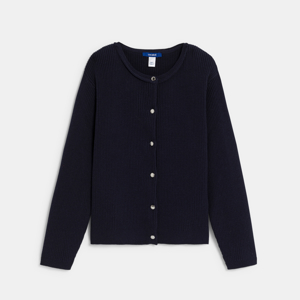 Marineblauwe cardigan van ribstof voor meisjes 1