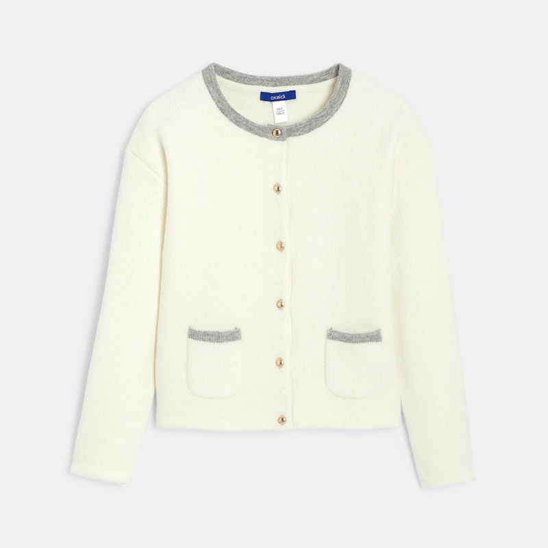 Ecrufarbene Strickjacke mit Knöpfen Mädchen