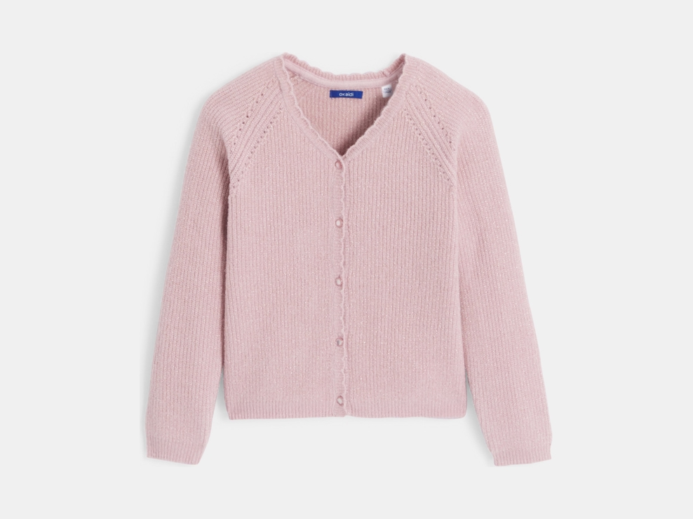 Gilet à paillettes rose pastel Fille 1