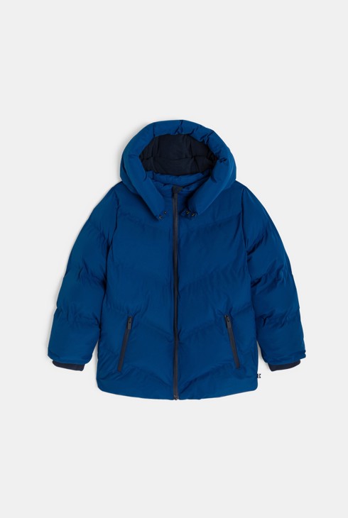 Piumino lungo con cappuccio blu bambino 1