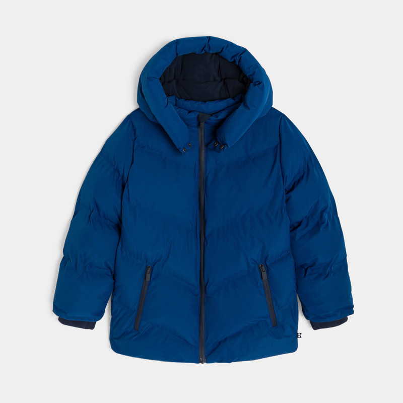 Steppjacke lang mit Kapuze blau Jungen