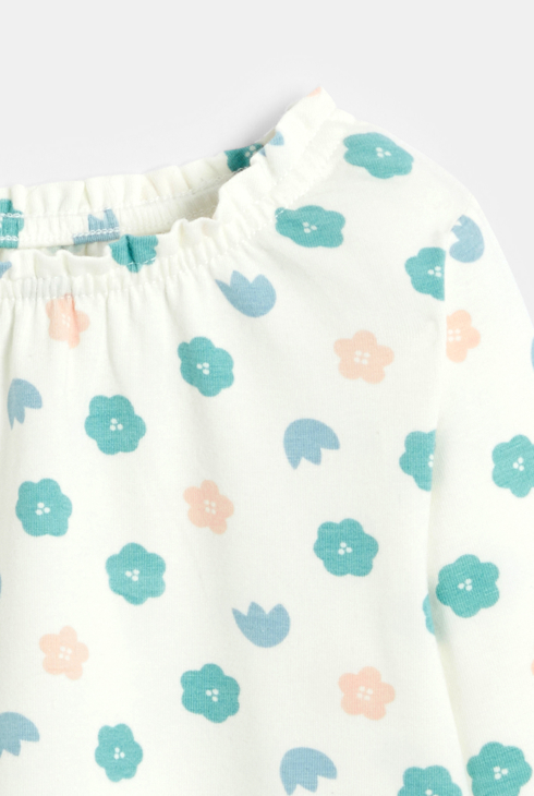 Blouse col élastiqué fleurie blanc bébé fille
