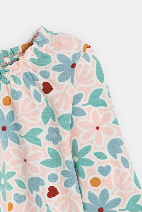 Rosa elastische Bluse mit Blumenmuster Kleinkind Mädchen 2