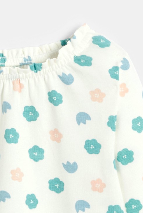 Blouse col élastiqué fleurie blanc bébé fille 2