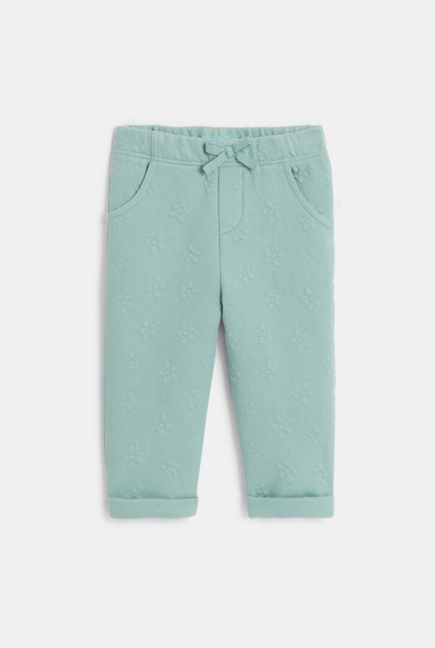 Pantalon molleton effet piqué vert bébé fille 1