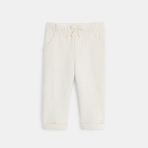 Witte broek van joggingstof met reliëfeffect voor babymeisjes 1