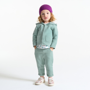 Pantalon molleton effet piqué vert bébé fille 1