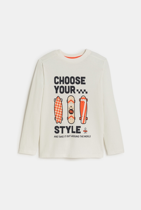 Ecrufarbenes T-Shirt mit Schriftzug für Jungen 1