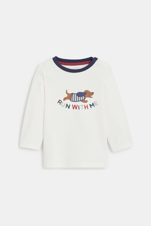 T-shirt chien brodé blanc bébé garçon 1