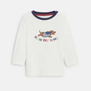 Wit T-shirt met geborduurd hondje voor babyjongens 1