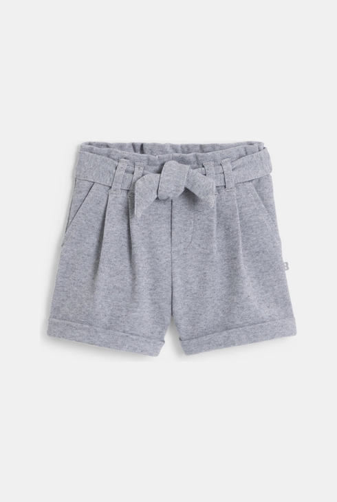 Short à plis coton piqué gris bébé fille