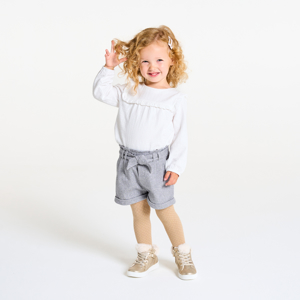 Short à plis coton piqué gris bébé fille 1