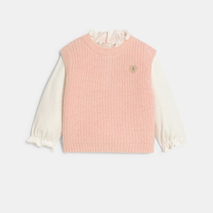 Pull 2 en 1 maille tricot rose bébé fille 1