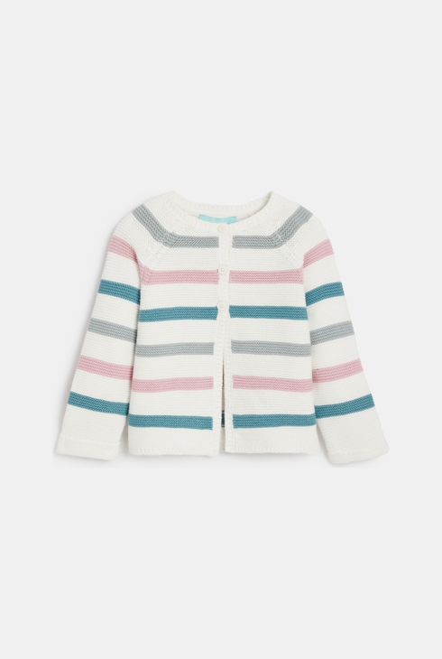 Gilet en maille tricot rayée blanc bébé fille