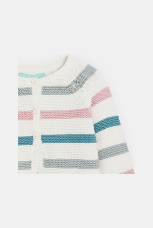 Gilet en maille tricot rayée blanc bébé fille