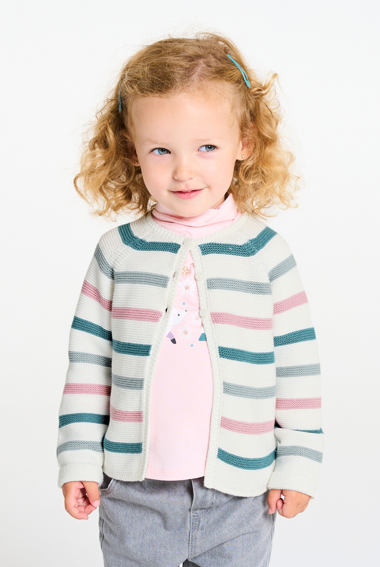 Gilet en maille tricot rayée blanc bébé fille 1