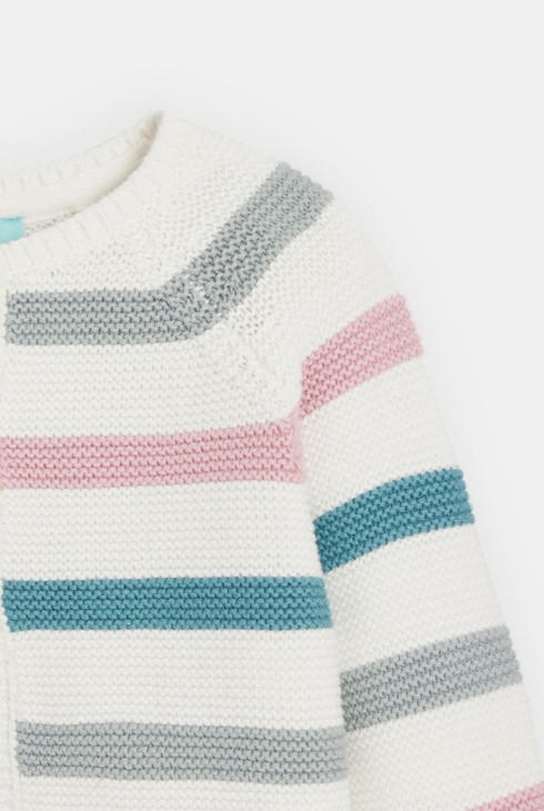 Gilet en maille tricot rayée blanc bébé fille 2