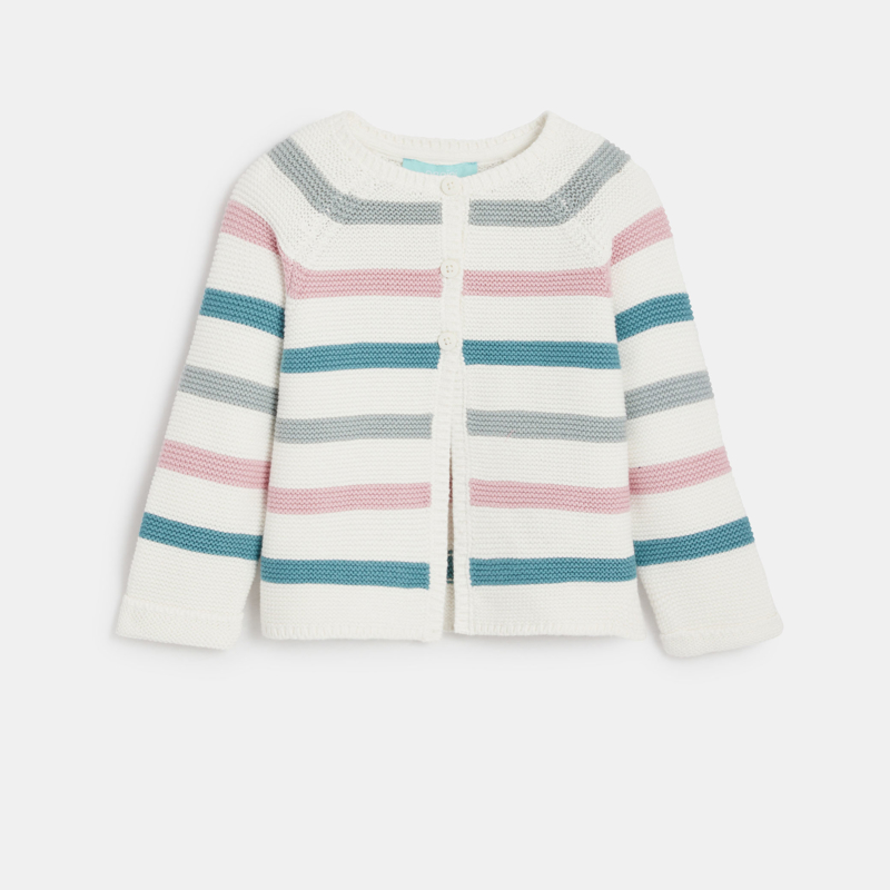 Weiße gestreifte Strickjacke Kleinkind Mädchen