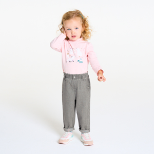 Pantalon souple taille haute gris bébé fille 1