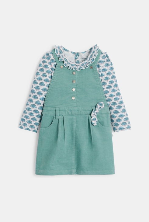Robe salopette velours et t-shirt bleu bébé fille 1