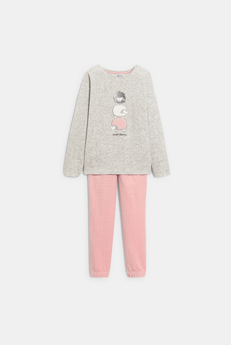 Pijama de terciopelo 2 piezas gris niña 1