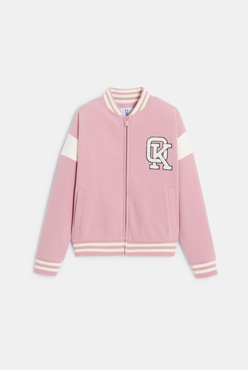 Girl's pink fleece baseball jacket 2
